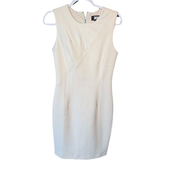 DKNY Cream Sleeveless Sheath Dress Women’s Size 4 Asymmetric Detail Exposed Zip - Picture 5 of 11